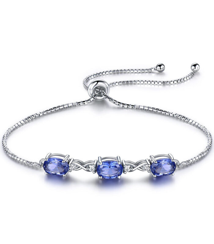 Adjustable Blue Gem Silver Bracelet