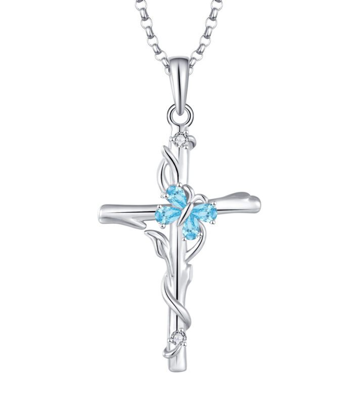Sterling Silver Cross Zircon Necklace